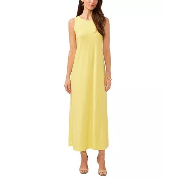 Vince Camuto Women’s Yellow Sleeveless Keyhole-Back Crewneck Maxi Dress Sz L NWT - Picture 1 of 11